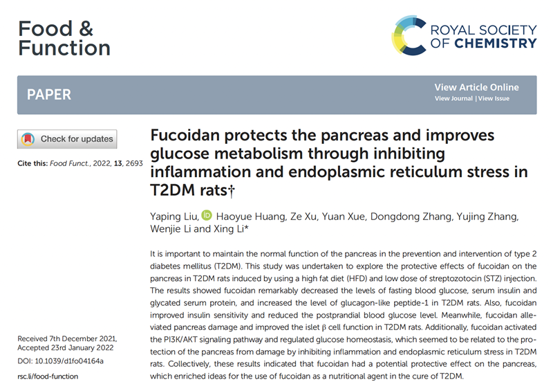 Fucoidan protects the pancreas and improves glucose metabolism