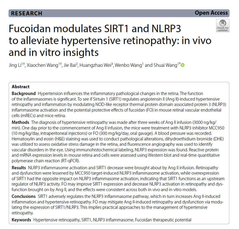 Fucoidan to alleviate hypertensive retinopathy