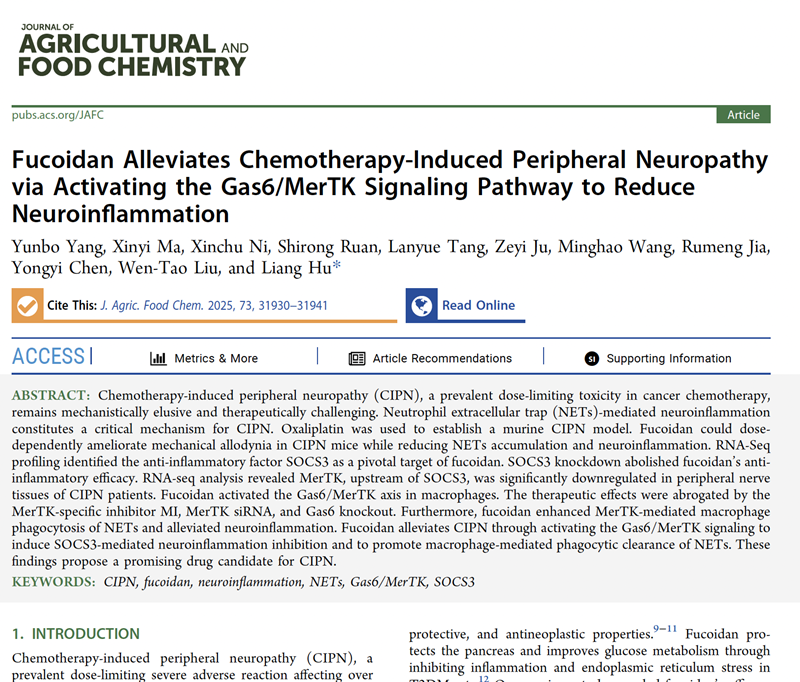 fucoidan alleviates chemotherapy-induced peripheral neuropathy